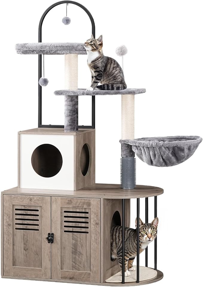 HOOBRO Cat Tree with Litter Box Enclosure, Arched All-in-One 31.5" Cat Tower by HOOBRO