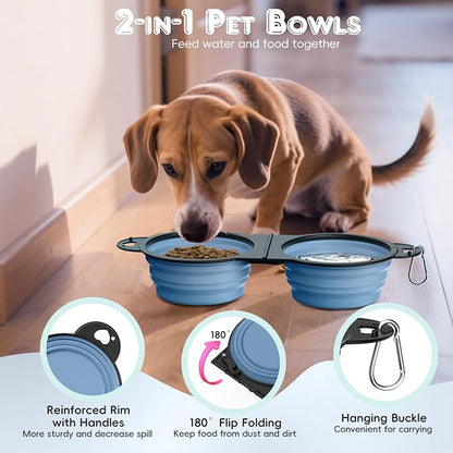 Pawaboo 2-in-1 Collapsible Dog Bowls, Dual Puppy Food and Water Bowls, 180° - Image 4