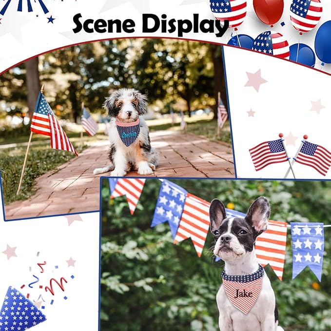 Personalized 4th of July Dog Bandana Embroidered Name Custom Neckwear Dog Scarf - Image 7