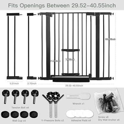 37 Inch Tall Baby Gate with Small Cat Door, Adjustable 29.5" and -40.55" - Image 2