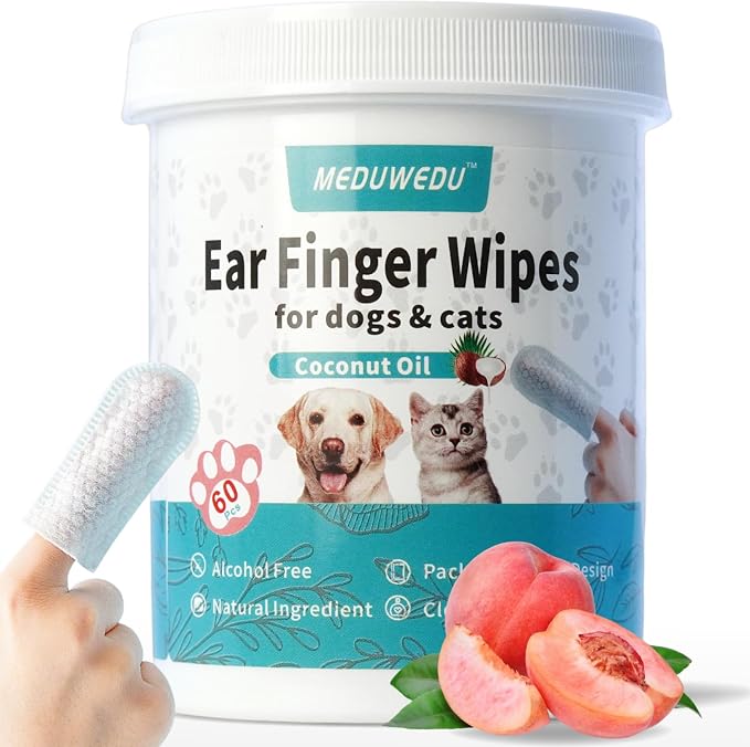 Ear Cleaner Finger Wipes 60 Counts, Dog Ear Cleaner, Grooming Kit Care by MEDUWEDU