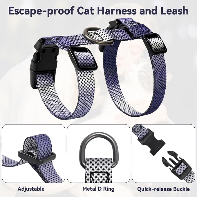 Cat Harness and Leash Set, 3-in-1 Escape Proof Adjustable, Comfortable Soft - Image 3