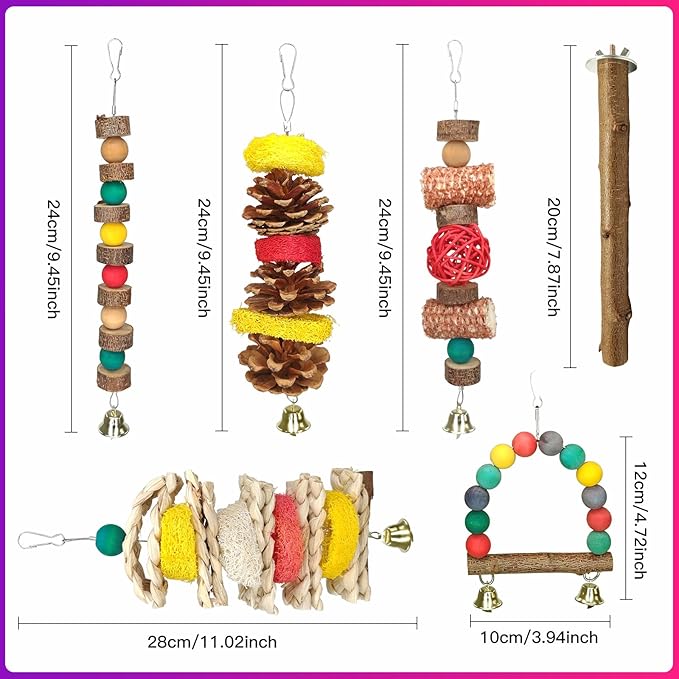 JOREWOOD 7 Pcs Natural Wood Bird Toy & Perch - Image 2