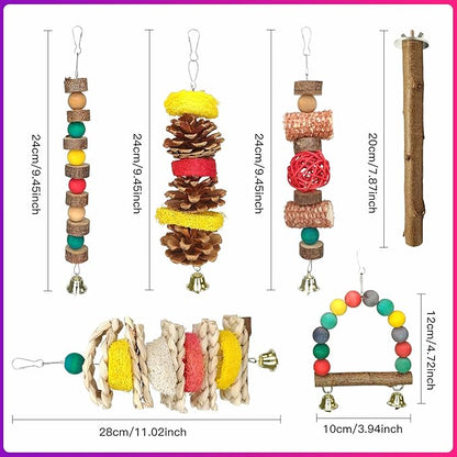 JOREWOOD 7 Pcs Natural Wood Bird Toy & Perch - Image 2