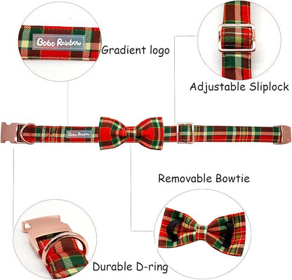 Dog Collar - Christmas Red Plaid Dog Collars Bowtie Gift Soft Bow Collar - Image 2