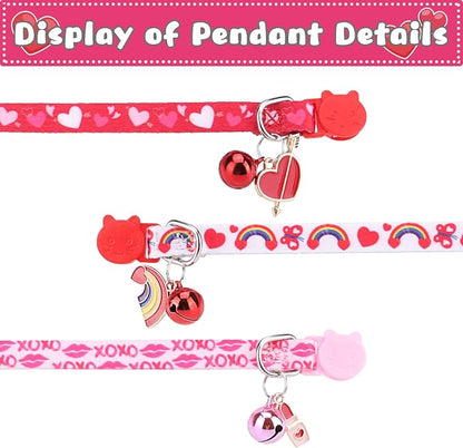 Breakaway Cat Collars with Bell & Cute Pendants, 3 Pack Safety Buckle Kitten - Image 4