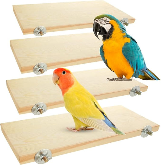4 Pack Bird Perch Stand 12.4×5.3 Inch Parrot Wood Platform Rectangle Wood Perch by Oungy