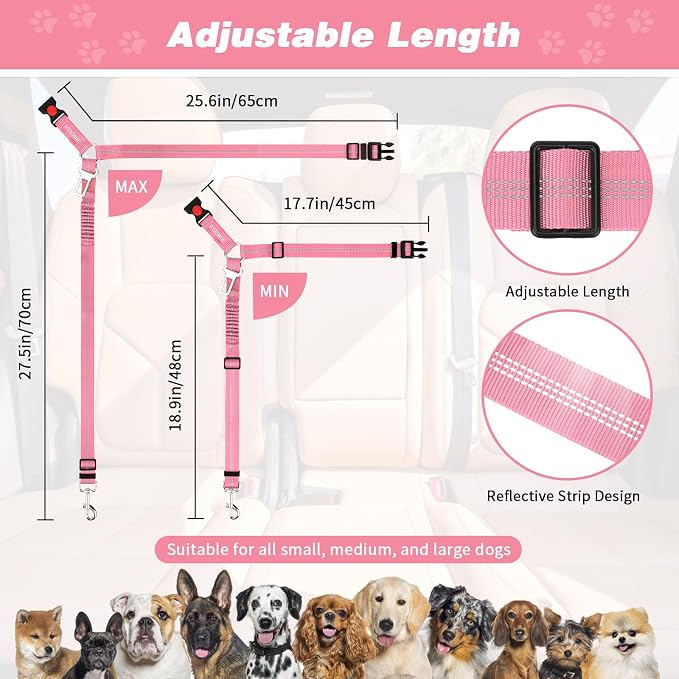 BWOGUE Pet Dog Cat Seat Belt Reflective Car Dog Headrest Restraint Leash - Image 2