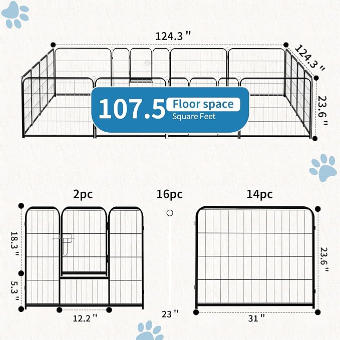 NEWBULIG Dog Playpen 16 Panels 24" Height Foldable Heavy Duty Metal Dog - Image 3