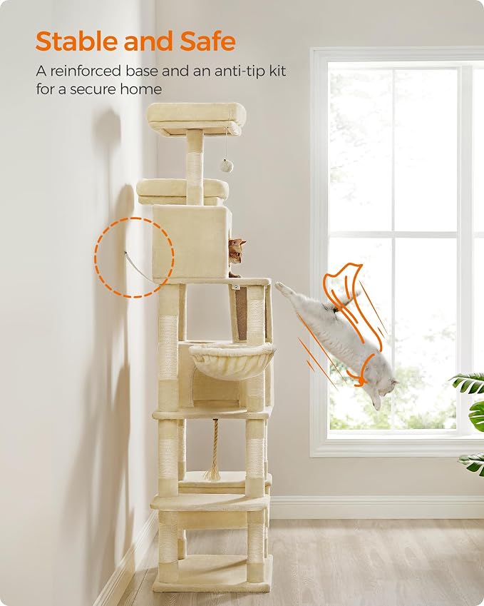 Feandrea Cat Tree, 81.1-Inch Large Cat Tower, 2 Perches, 2 Caves - Image 7