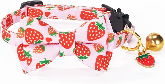Breakaway Cat Collar with Cute Bow Tie Bell 2Pack Lemon Strawberry Summer - Image 6