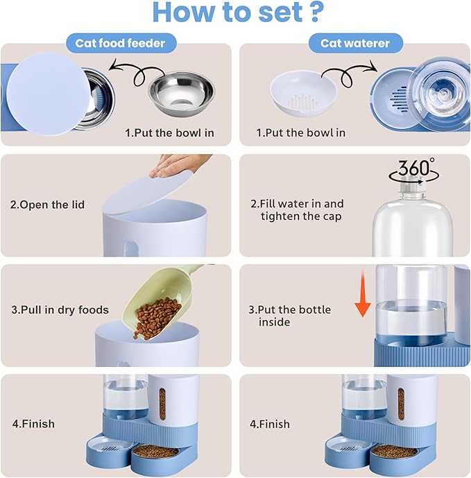 2 Pack Automatic Cat Feeder Stainless Steel Water Dispenser Gravity Food Feeder - Image 4