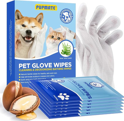 Pet Cleaning Glove Wipes for Dogs & Cats, Hypoallergenic Deodorizing Disposable by PUPMATE