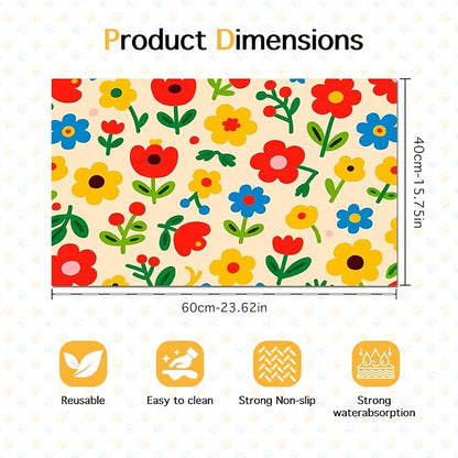 Pet Feeding Mat 24x16 inch Colorful Flower Print Pet Bowl Placemat Non Slip - Image 6