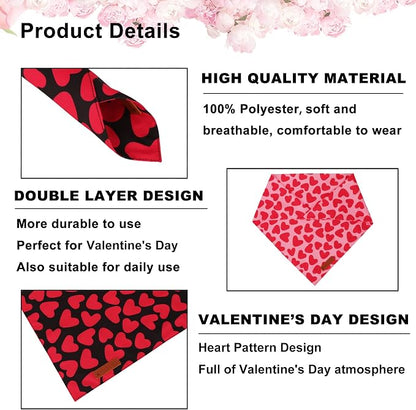 ADOGGYGO Valentine Dog Bandana 2 Pack, Reversible Red Pink Heart Pet Scarf Bib - Image 5