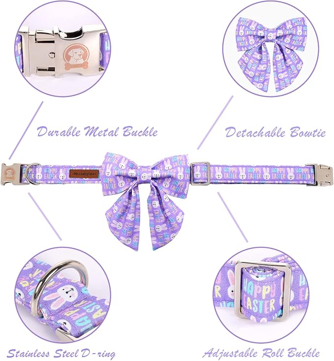 MR. CHUBBYFACE Easter Dog Collar, Adjustable Pet Collar Bowtie - Image 3