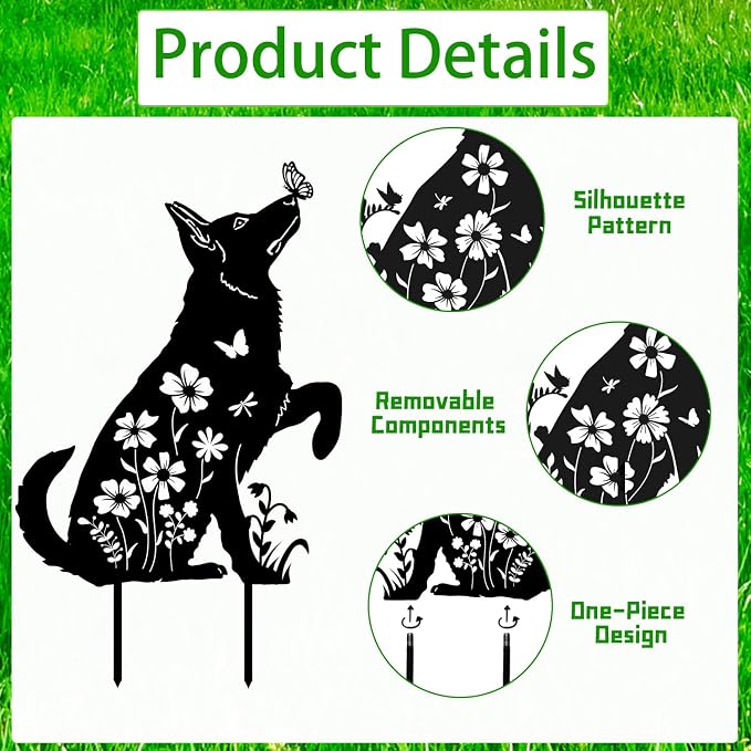 German Shepherd Metal Garden Stakes Yard Decor, Lawn Ornaments - Image 3