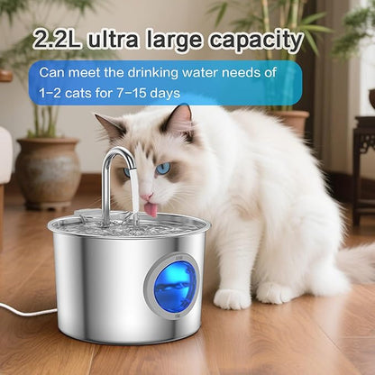 Cat Water Fountain Advanced 304 Stainless Steel 2.2L/74oz - Image 8