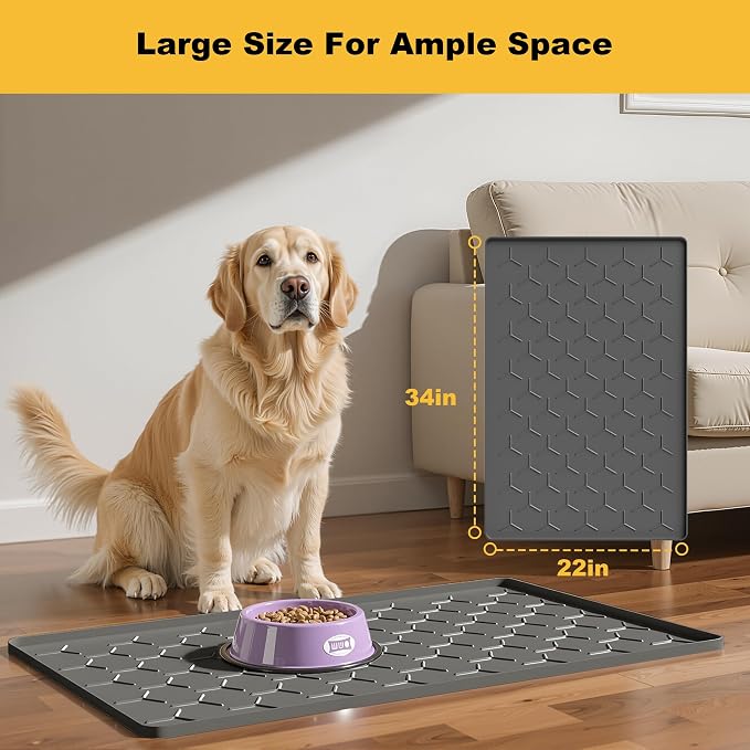 Pieviev 34''x22'' Dog Cat Food Bowl Mat, Silicone Waterproof Food Grade Pet - Image 5