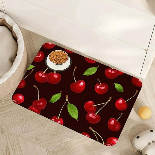 Red Cherry Pet Feeding Mat, Absorbent Quick-Dry Cat Dog Food and Water Bowl Mats by Unknown