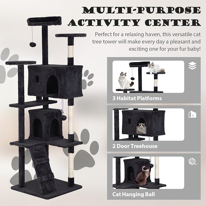 Heavy Duty Cat Tree Tower, Cat Condo, Hanging Ball, Dark Grey - Image 5