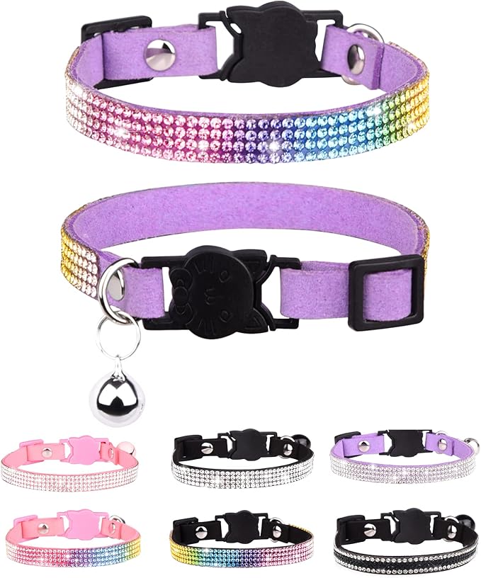 Cat Collars for Girl Cats with Rhinestone Soft Velvet, Breakaway Cat Collars by Aecllcea