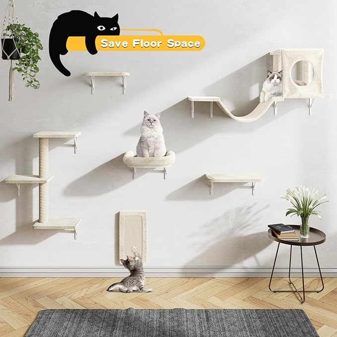 6-in-1 Cat Wall Shelves, Wooden Climbing Wall - Image 8