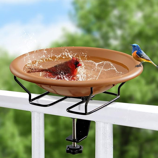 Bird Bath Deck Mounted 12 Inches, Deck Adjustable Steel Clamp 3.5 Inches by JealoeurBirdfeedingexpert