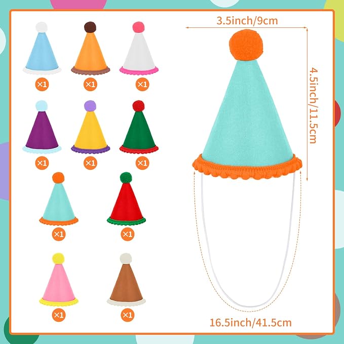 Hxezoc 10 Pcs Mini Birthday Party Hats Multicolor Lovely Crimping Cone Hats - Image 2