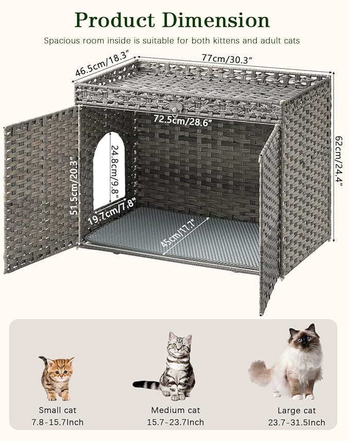 Cat Litter Box Enclosure Furniture, Handwoven Rattan Hidden Litter Box - Image 5