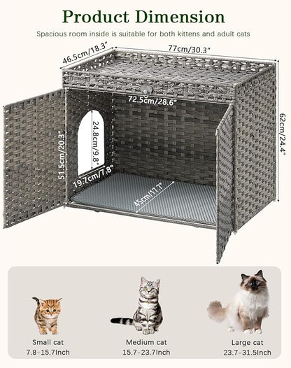 Cat Litter Box Enclosure Furniture, Handwoven Rattan Hidden Litter Box - Image 5