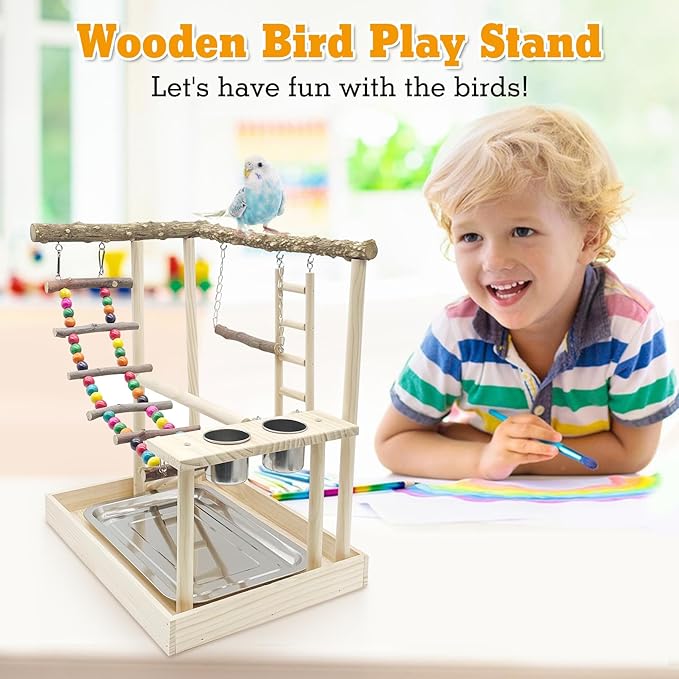 Hamiledyi Bird Playground Parrots Wood Perch Stand Cockatiel Playground Bird - Image 7