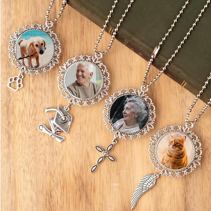 Custom Pet Photo Car Charm, Personalized Pet Memorial Rearview Charm, Paw - Image 2