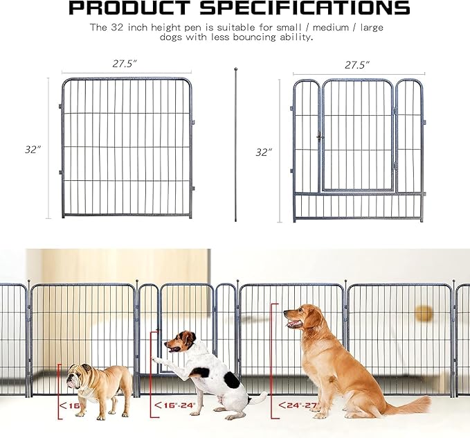 Dog Playpen, 32/40/45 Inch Height in Heavy Duty, Folding Indoor Outdoor - Image 3