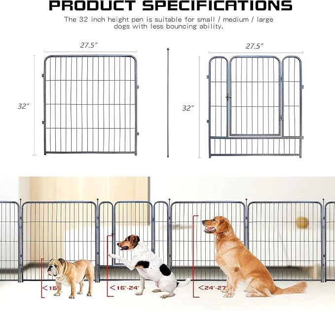 Dog Playpen, 32/40/45 Inch Height in Heavy Duty, Folding Indoor Outdoor - Image 2