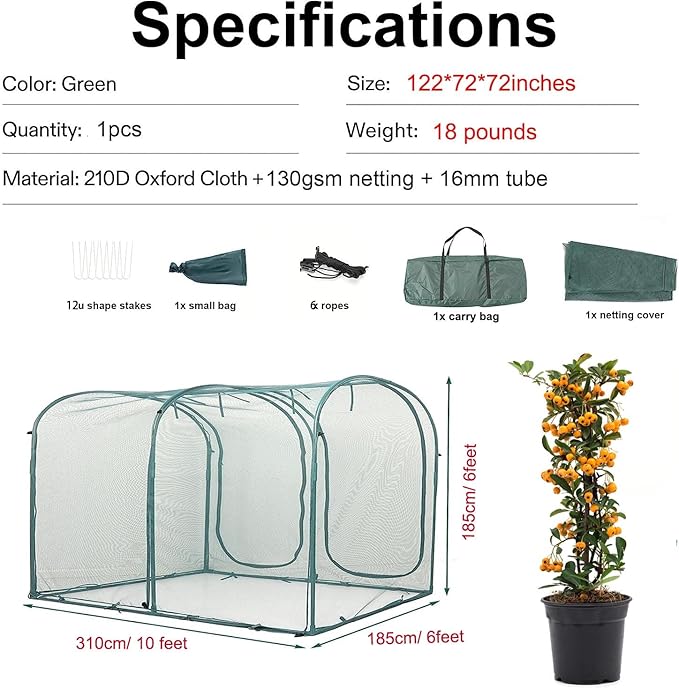 Poray Large Tunnel 10FTx6FT Plant Netting Cover, 6FT Tall Crop Cage Tomato - Image 3
