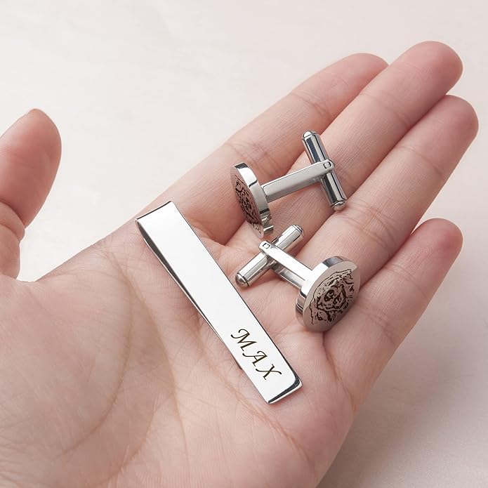 Anavia Pet Portrait & Handwriting Cufflinks Tie Clip Gift Box Set, Personalized - Image 6
