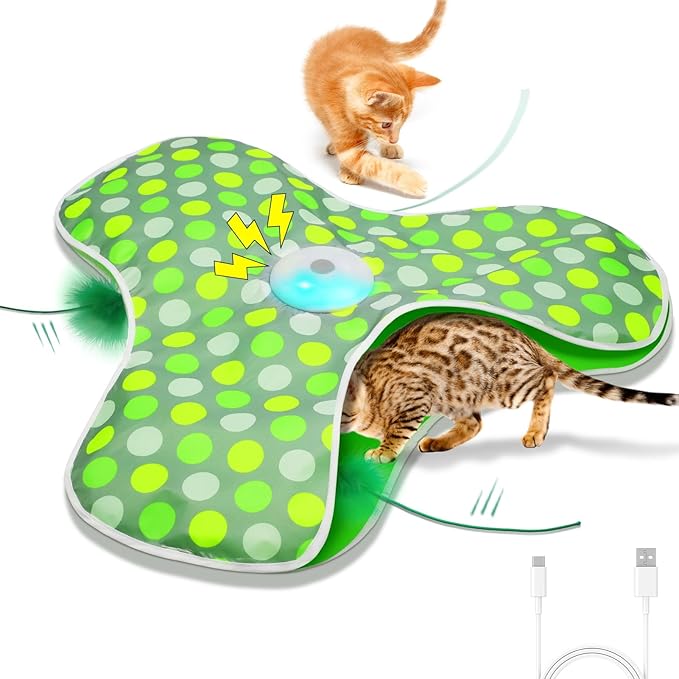Interactive Cat Toys Rechargeable, Moving Concealed Feathers, Real Mouse Squeaky by umosis