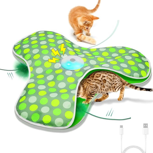 Interactive Cat Toys Rechargeable, Moving Concealed Feathers, Real Mouse Squeaky by umosis