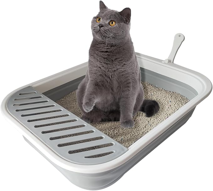 Senior Cat Litter Boxes, Collapsible Open Low Entry Cat Litter Pan by chuyouan