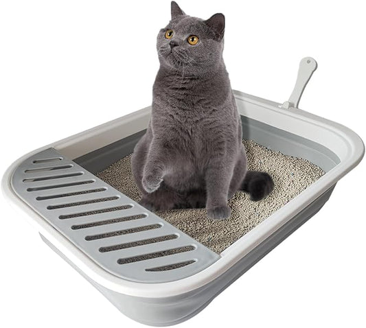 Senior Cat Litter Boxes, Collapsible Open Low Entry Cat Litter Pan by chuyouan