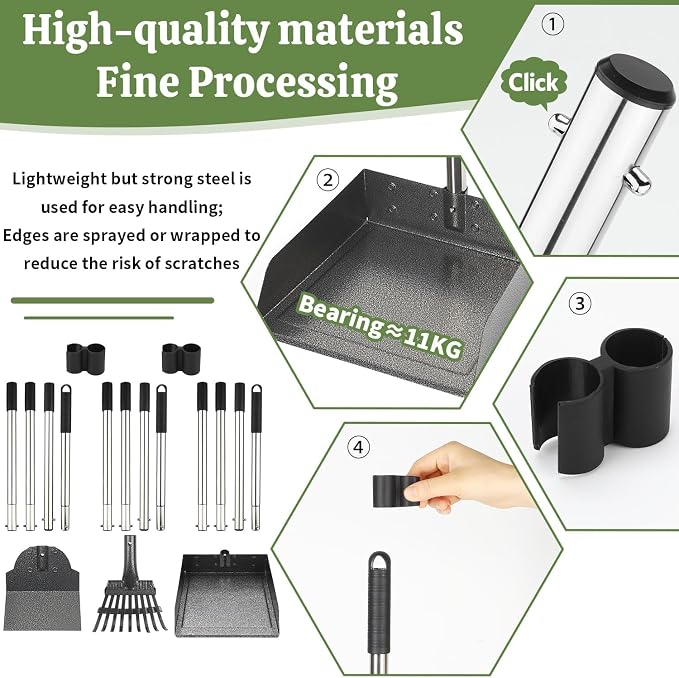 T2Y Pooper Scooper, Adjustable Stainless Steel Rake & Spade & Extra Large Tray - Image 4