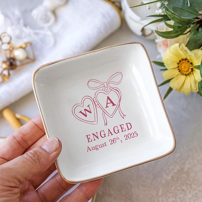 Personalized Locket Wedding Ring Dish, Custom Initial Engaged Rings Holder - Image 3