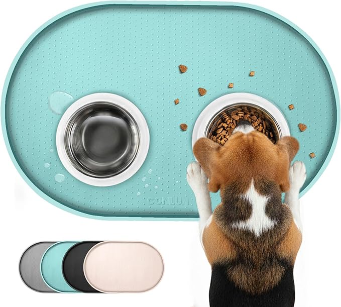 Dog Food Mat, Raised Edges Pet Food Mats by Conlun