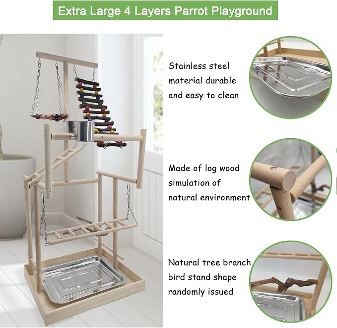 Hamiledyi 4 Layers Large Bird Playground 32" H Pet Parrot Playstand Gym Perch - Image 3