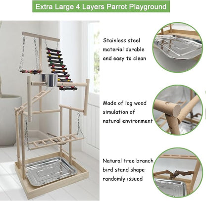 Hamiledyi 4 Layers Large Bird Playground 32" H Pet Parrot Playstand Gym Perch - Image 3