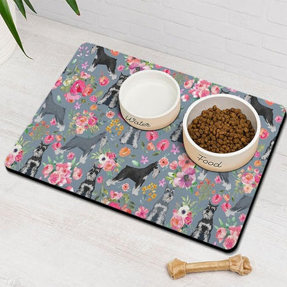 Schnauzer Dog Food & Water Mat, Pet Feeding Mat by Stunnoosy