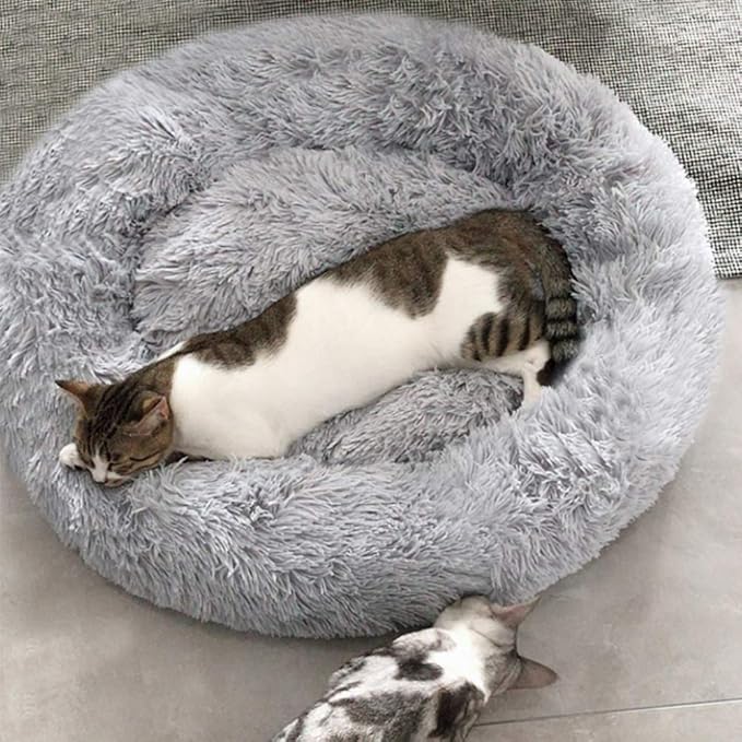BODISEINT Faux Fur Dog Bed, Shag Round Anti-Anxiety Pet Calming Doughnut Cuddler - Image 2