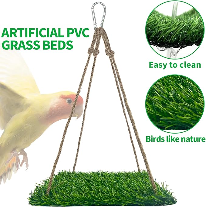 FlidRunest Large Bird Swing Toy, Bird Grass Mat Hammock Swing - Image 2