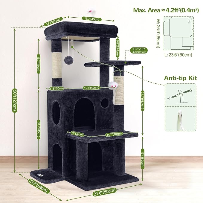Globlazer Cat Tree Tower for Indoor Cats, 50-inch Adult Cat Tree House for - Image 6